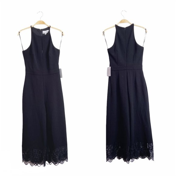 NWT Badgley Mischka Black Crop Lace Trim Cut-Out Front Playsuit Jumpsuit 0 - Picture 4 of 10